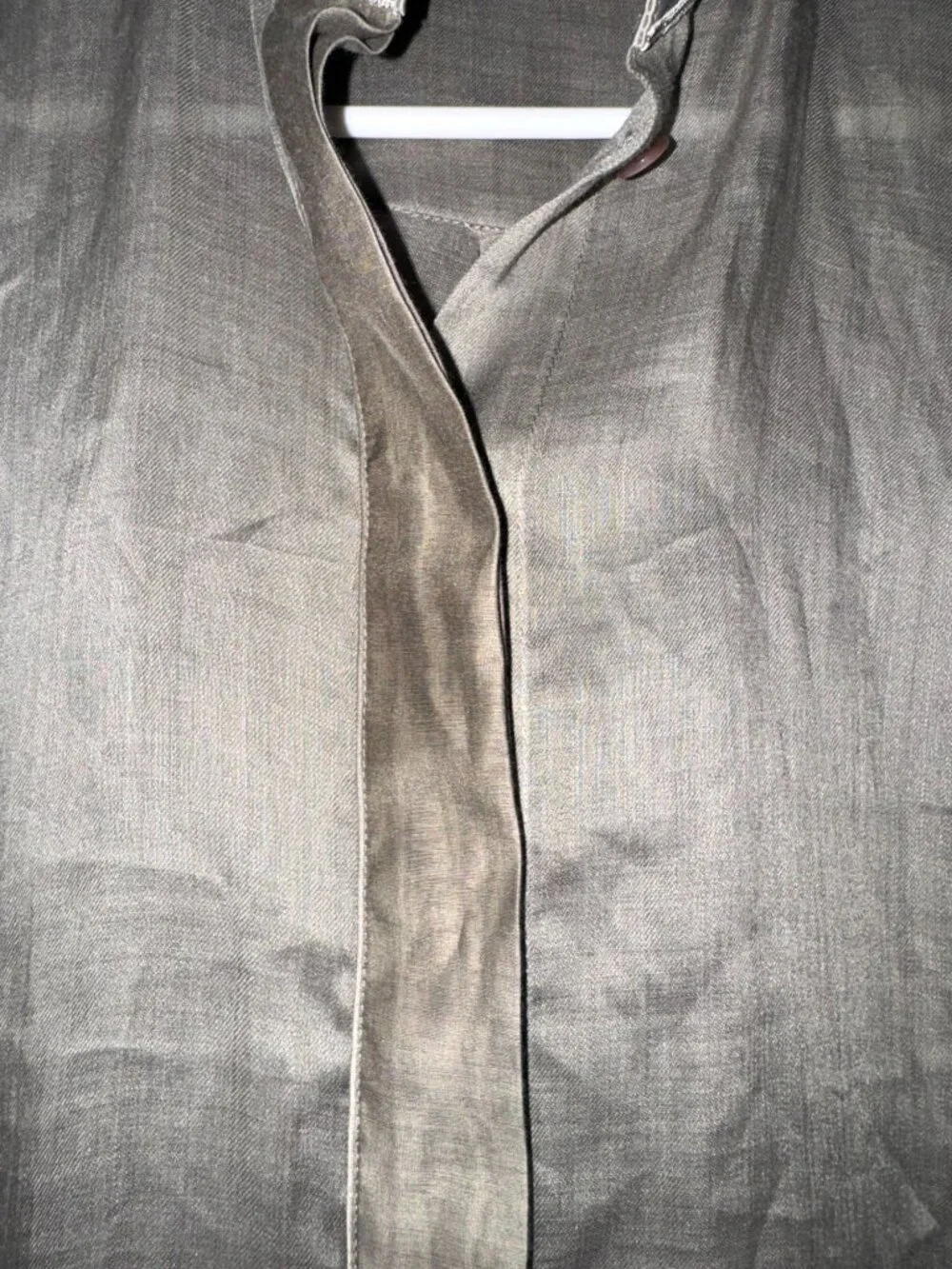 Lafayette 148 New York Womens Long Button-Up Shirt P Taupe Ramie/Tencel - Picture 4 of 8